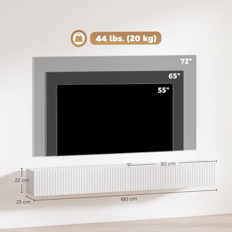 Meuble TV suspendu 180 cm – 2 portes cannelées rabattables - vue 2
