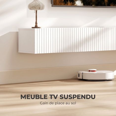 Meuble TV suspendu 180 cm – 2 portes cannelées rabattables - vue 4