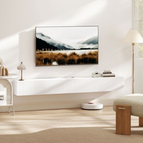 Meuble TV suspendu 180 cm – 2 portes cannelées rabattables - vue 5