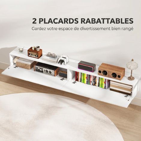 Meuble TV suspendu 180 cm – 2 portes cannelées rabattables - vue 3